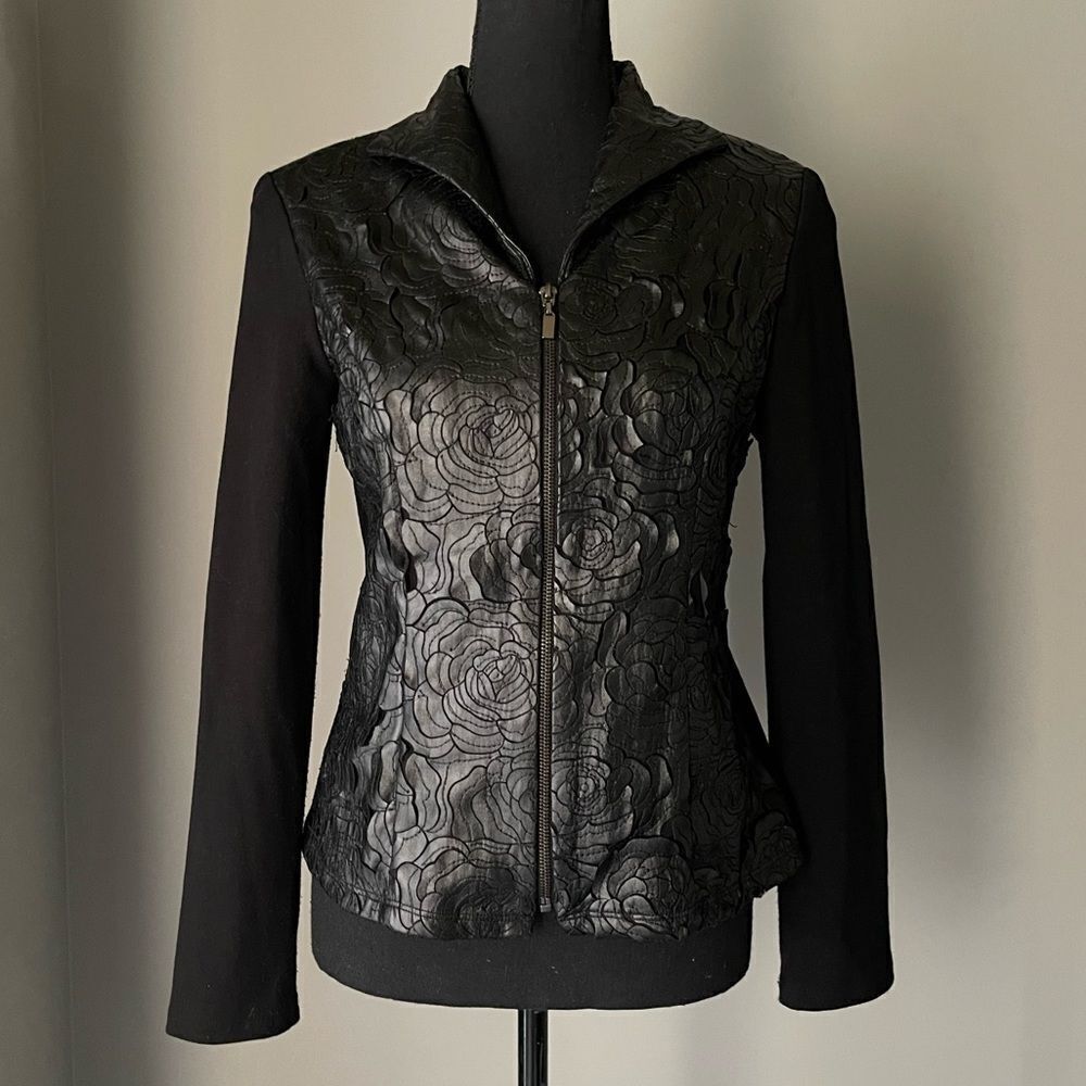 SCAPA Lauren Perre Faux Leather Embellished Jacket